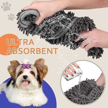 FurAbsorb™ – Bath Grooming Glove | 2-in-1 Brush + Drying Towel | Fast Water Pull