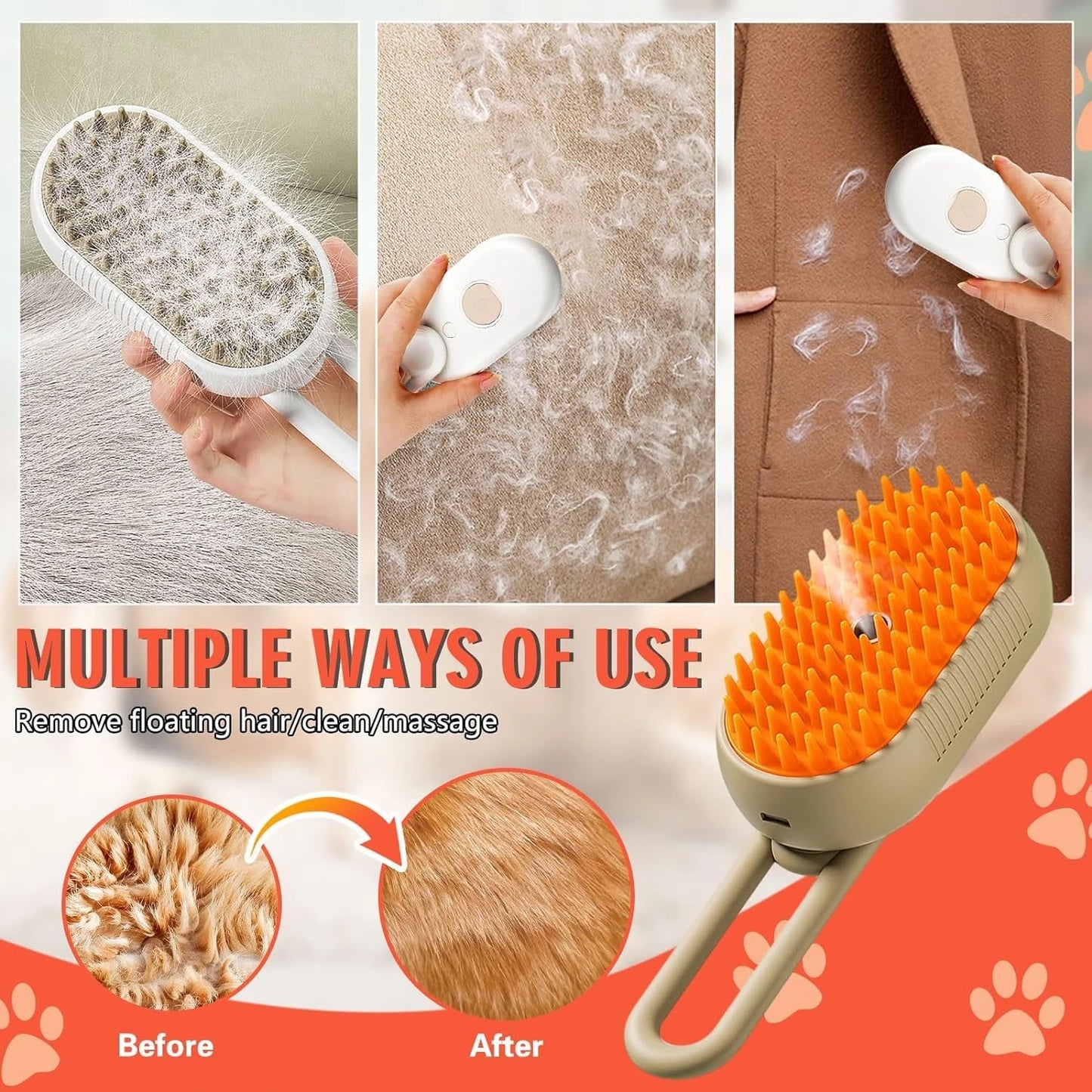 PuffBrush™ Pet Steam Brush – Comb, Massage & Bathe in One Go