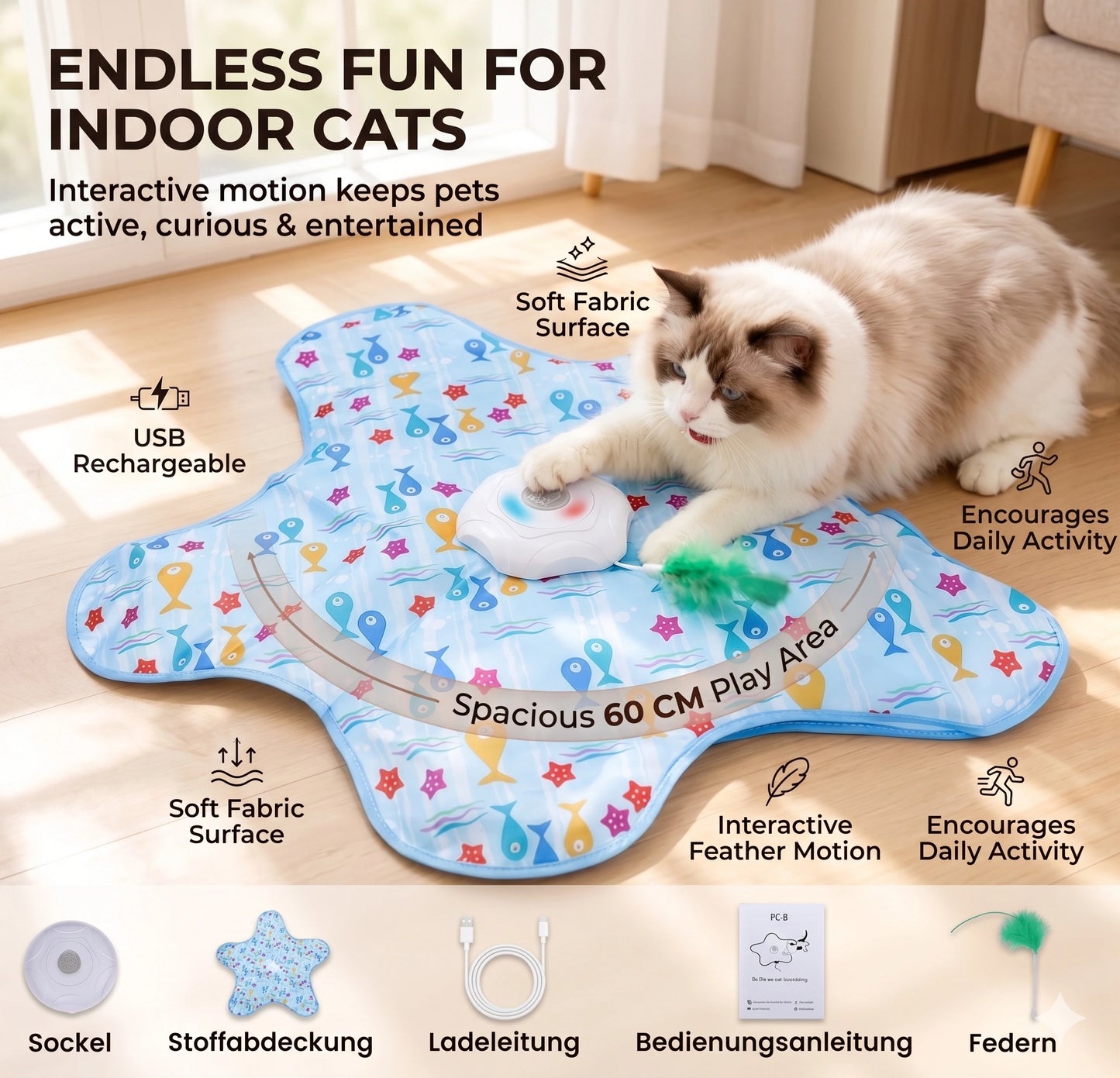 HuntCircuit™ – Interactive Cat Hunt Toy | Moving Feather Chase | Keeps Indoor Cats Active & Entertained