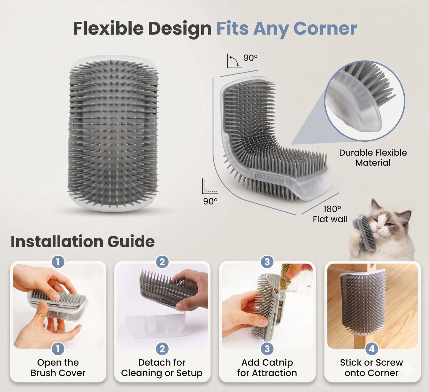 SelfGroomer™ – Self Grooming Corner Brush | Massage + Fur Removal | Keeps PetsHappy & Relaxed
