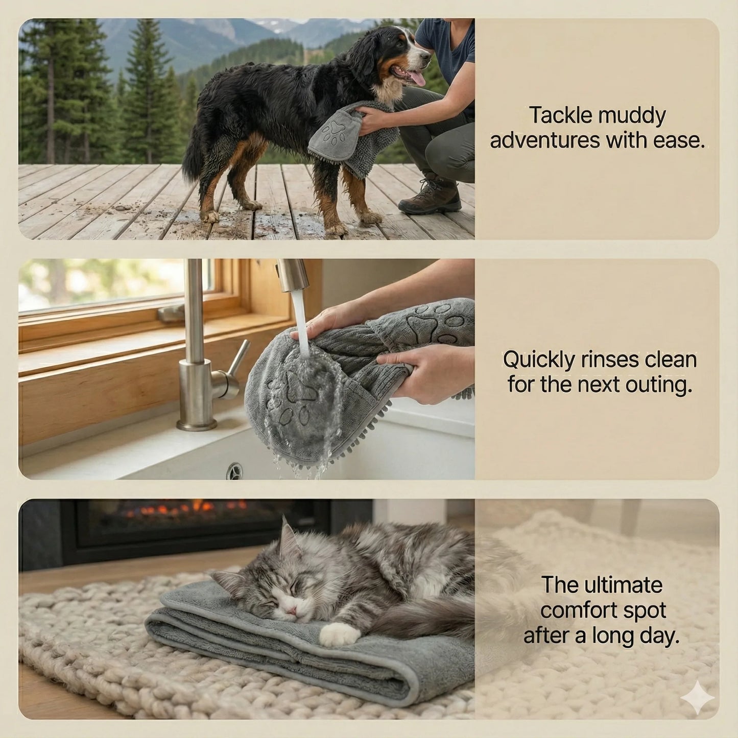 FurAbsorb™ – Bath Grooming Glove | 2-in-1 Brush + Drying Towel | Fast Water Pull