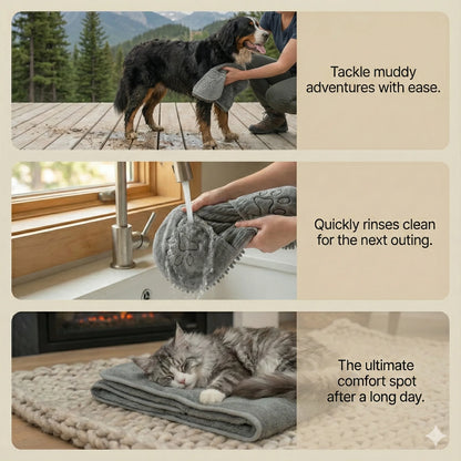 FurAbsorb™ – Bath Grooming Glove | 2-in-1 Brush + Drying Towel | Fast Water Pull