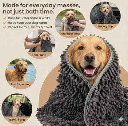 FurAbsorb™ – Bath Grooming Glove | 2-in-1 Brush + Drying Towel | Fast Water Pull