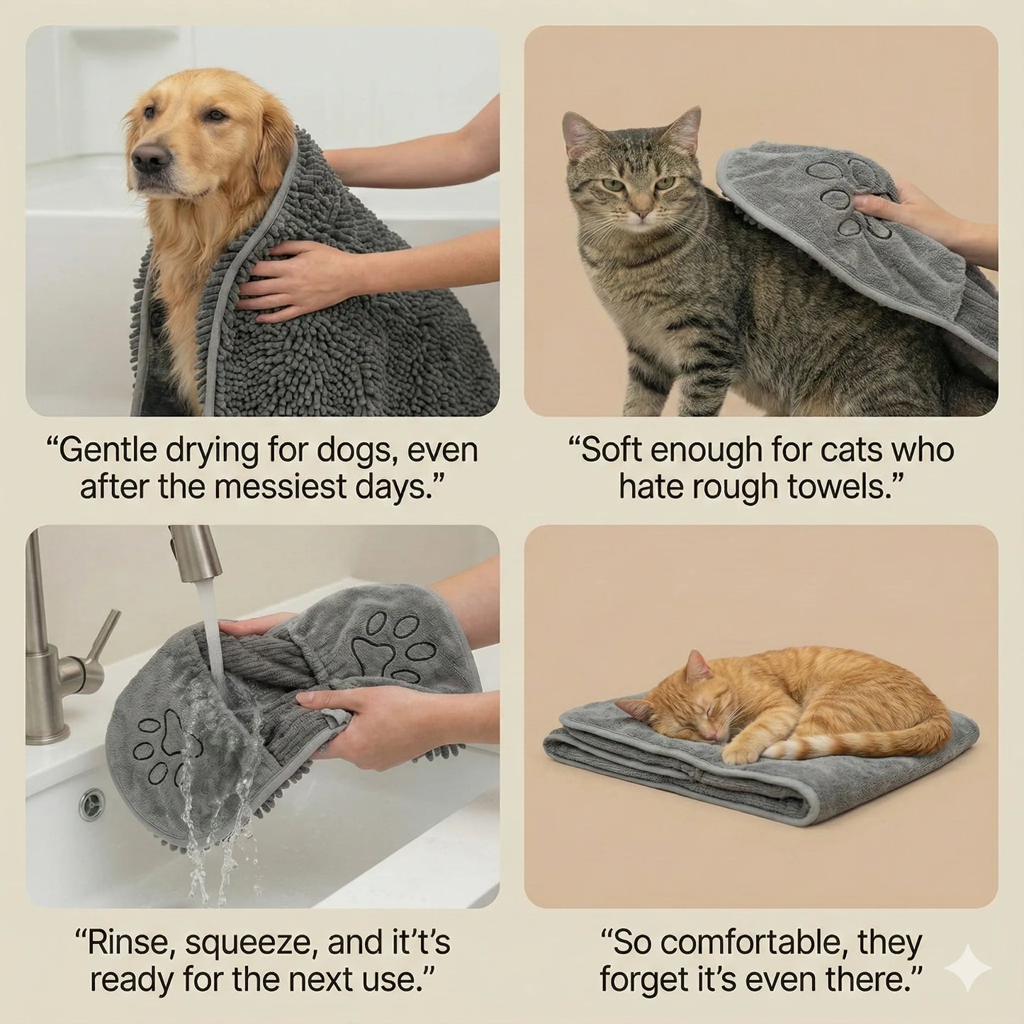 FurAbsorb™ – Bath Grooming Glove | 2-in-1 Brush + Drying Towel | Fast Water Pull